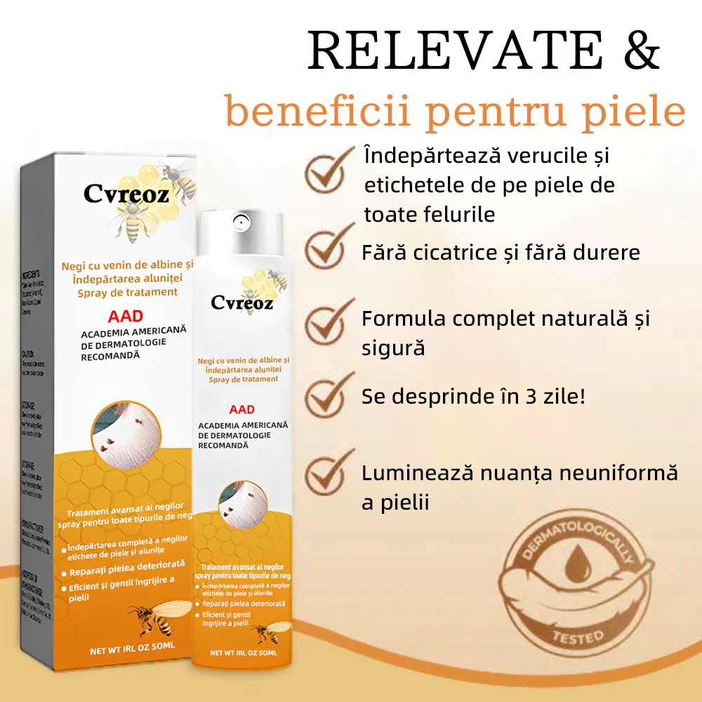 🌈Spray de tratament pentru îndepărtarea negilor și a etichetelor cu venin de albine Cvreoz™(👨‍⚕APDV RECOMANDĂ)🐝🐝(🔥Promoția de ultima zi 80% reducere)